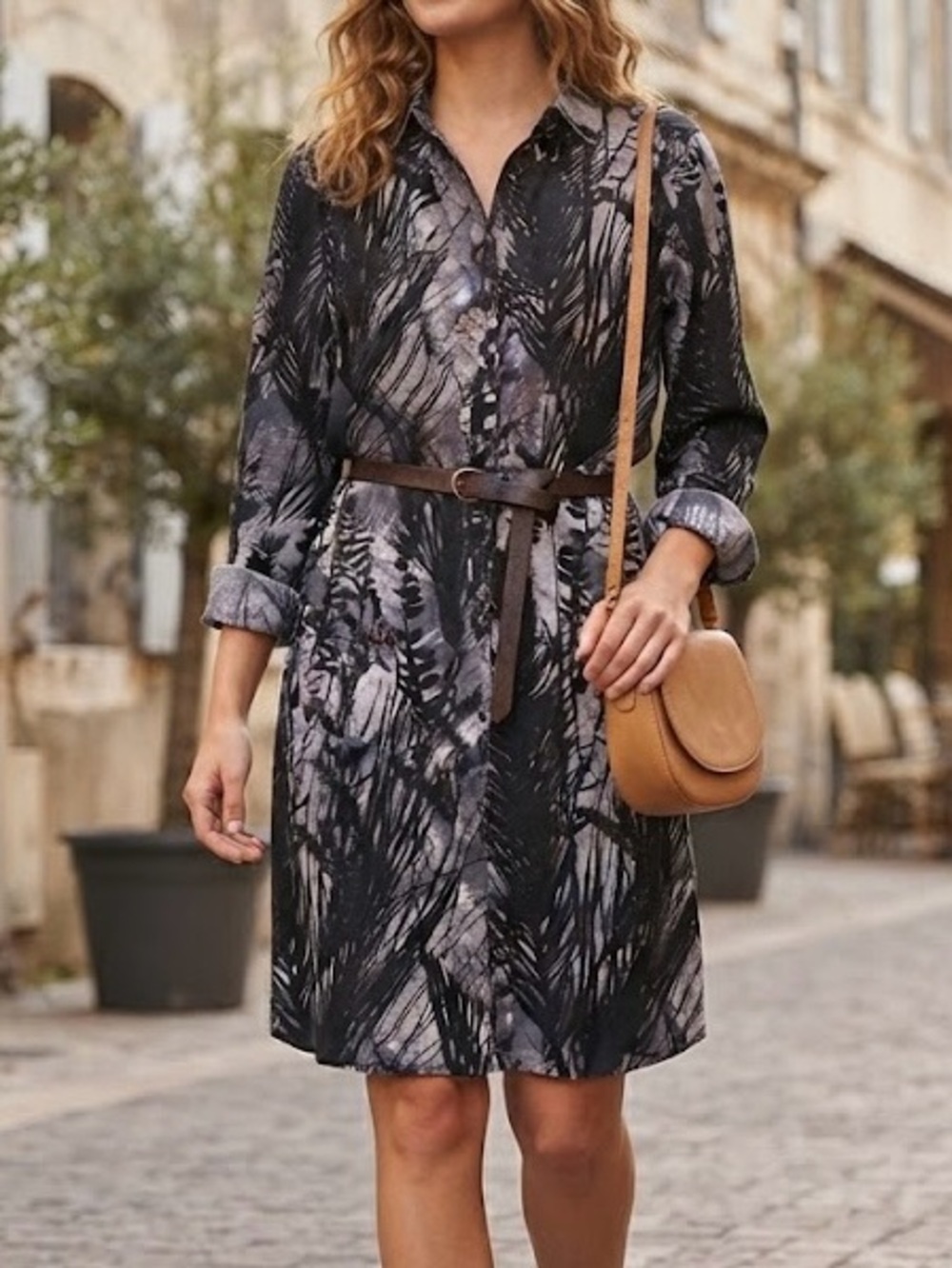 Thought Black Grey Botanical Hemp Viscose Long Sleeve Shirt Dress Boho Chic